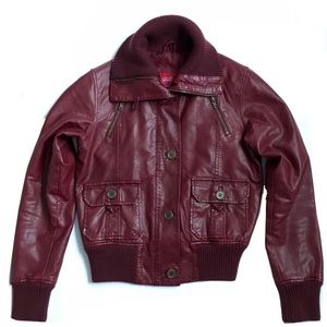 “Bernardo” maroon vegan leather bomber jacket